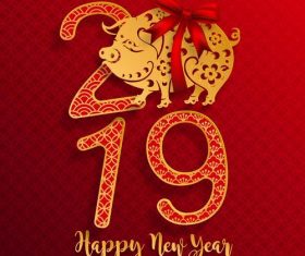 2019 new year of pig year design red vector