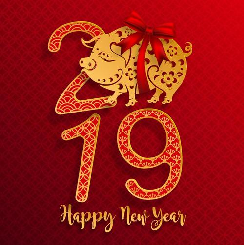 2019 new year of pig year design red vector
