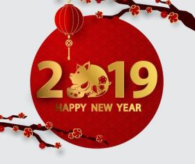 2019 new year with red flower background vector