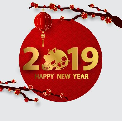 2019 new year with red flower background vector