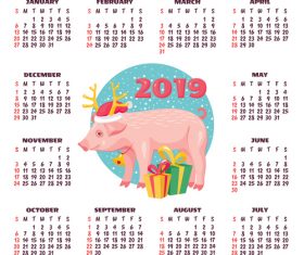 2019 pig year calendar template vector 01