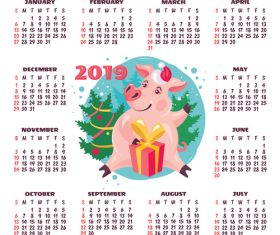 2019 pig year calendar template vector 03