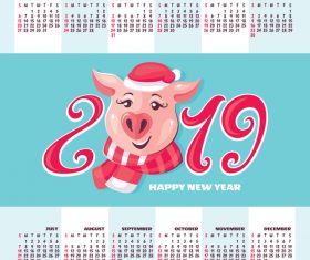 2019 pig year calendar template vector 04