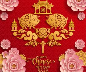 2019 pig year chinese styles design vector material 01.