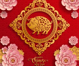 2019 pig year chinese styles design vector material 02