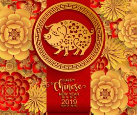 2019 pig year chinese styles design vector material 03