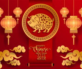 2019 pig year chinese styles design vector material 04
