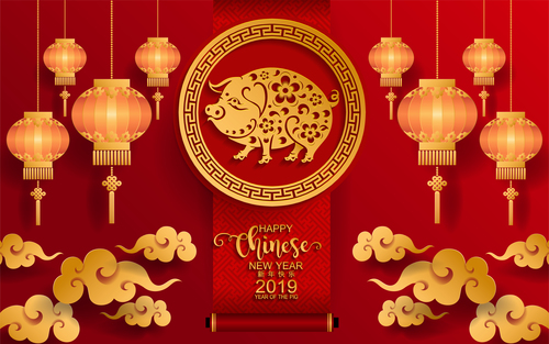 2019 pig year chinese styles design vector material 04
