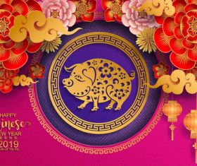 2019 pig year chinese styles design vector material 05