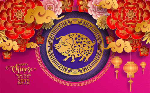 2019 pig year chinese styles design vector material 05