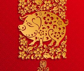 2019 year of the pig red styles vector