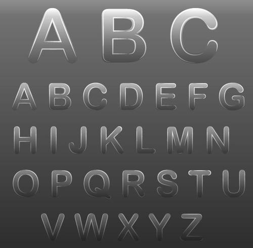 3D glass alphabet vector material