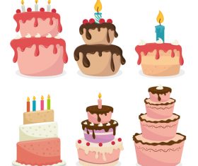 6 Kind retro birthday cake vector material