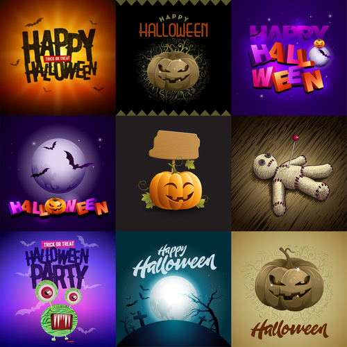 9 Kind halloween background vector set
