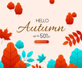 Autumn discount background with leaves vector