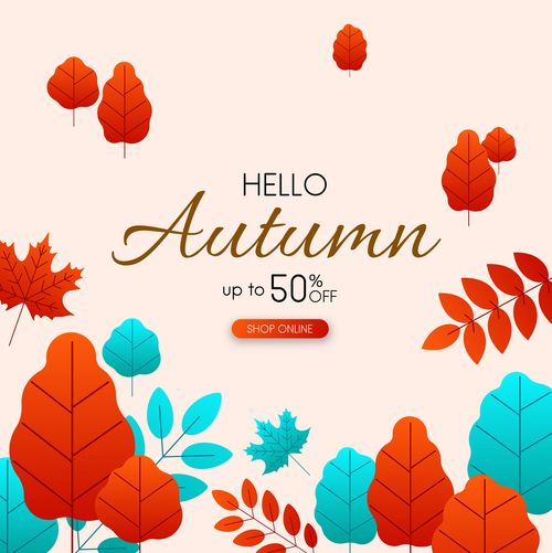 Autumn discount background with leaves vector