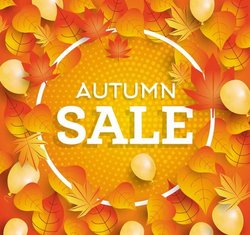 Autumn leaves background with white cricle vector