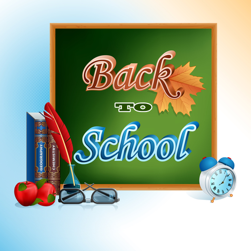 Autumn leaves with back to school background vector 02