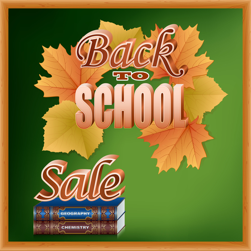 Autumn leaves with back to school background vector 07