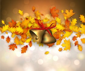 Autumn leaves with bells and abstract background vector