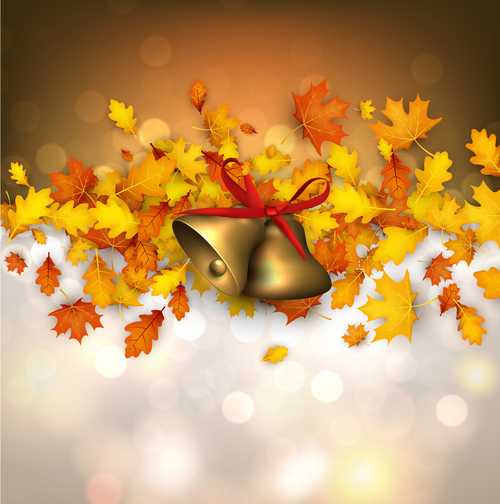 Autumn leaves with bells and abstract background vector