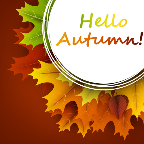 Autumn leaves with cricles background vector 01