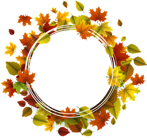 Autumn leaves with cricles background vector 02