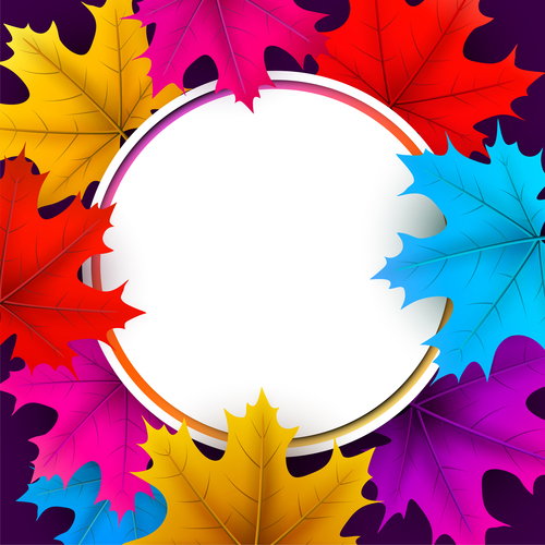 Autumn leaves with cricles background vector 03
