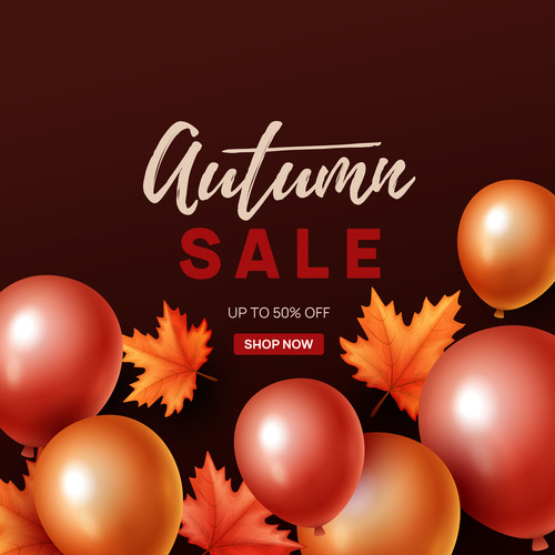Autumn sale background with balloon vector 01