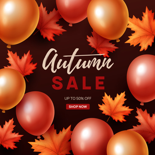 Autumn sale background with balloon vector 02