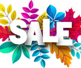 Autumn sale background with colored leaves vector 02