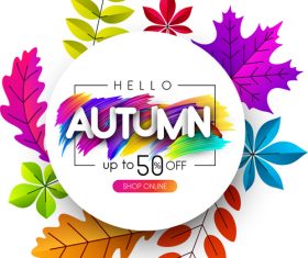 Autumn sale background with colored leaves vector 03