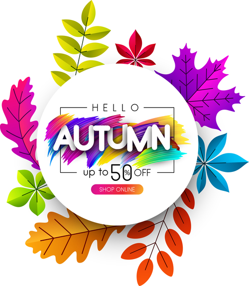 Autumn sale background with colored leaves vector 03