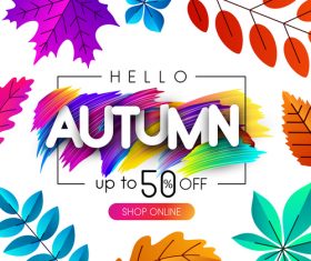 Autumn sale background with colored leaves vector 04
