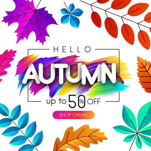 Autumn sale background with colored leaves vector 04