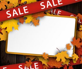 Autumn sale background with ribbon and wood texture vector