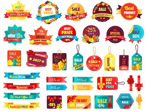 Autumn sale banner with tags and labels vector set