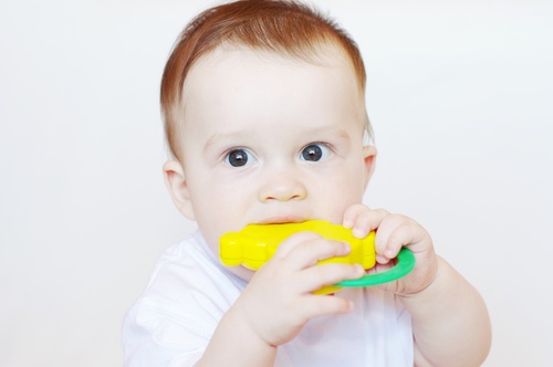 Baby biting a toy Stock Photo 01