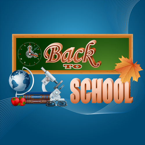 Back to school with blue autumn background verctor 01