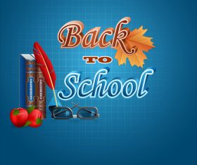 Back to school with blue autumn background verctor 02