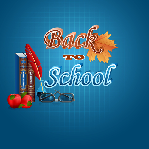 Back to school with blue autumn background verctor 02