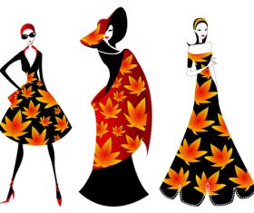 Beautiful autumn women vector material