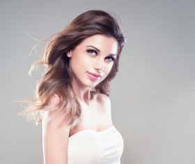 Beautiful woman wearing white tube dress Stock Photo 02