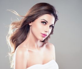 Beautiful woman wearing white tube dress Stock Photo 06