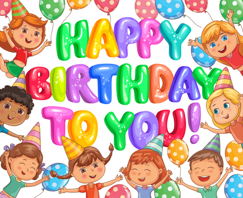 Birthday bright banner with balloons and kids vector 01