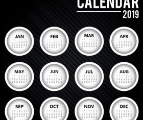 Black 2019 calendar round template vector 01