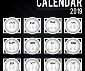 Black 2019 calendar round template vector 02