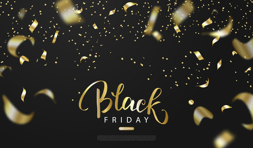 Black firday sale background with golden confetti vector
