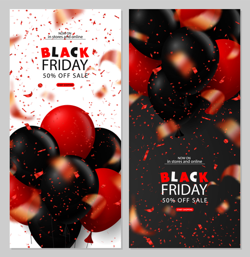 Black firday sale banners with red black balloons vector 02