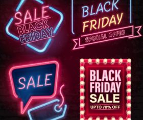 Black firday sale neon logos vector